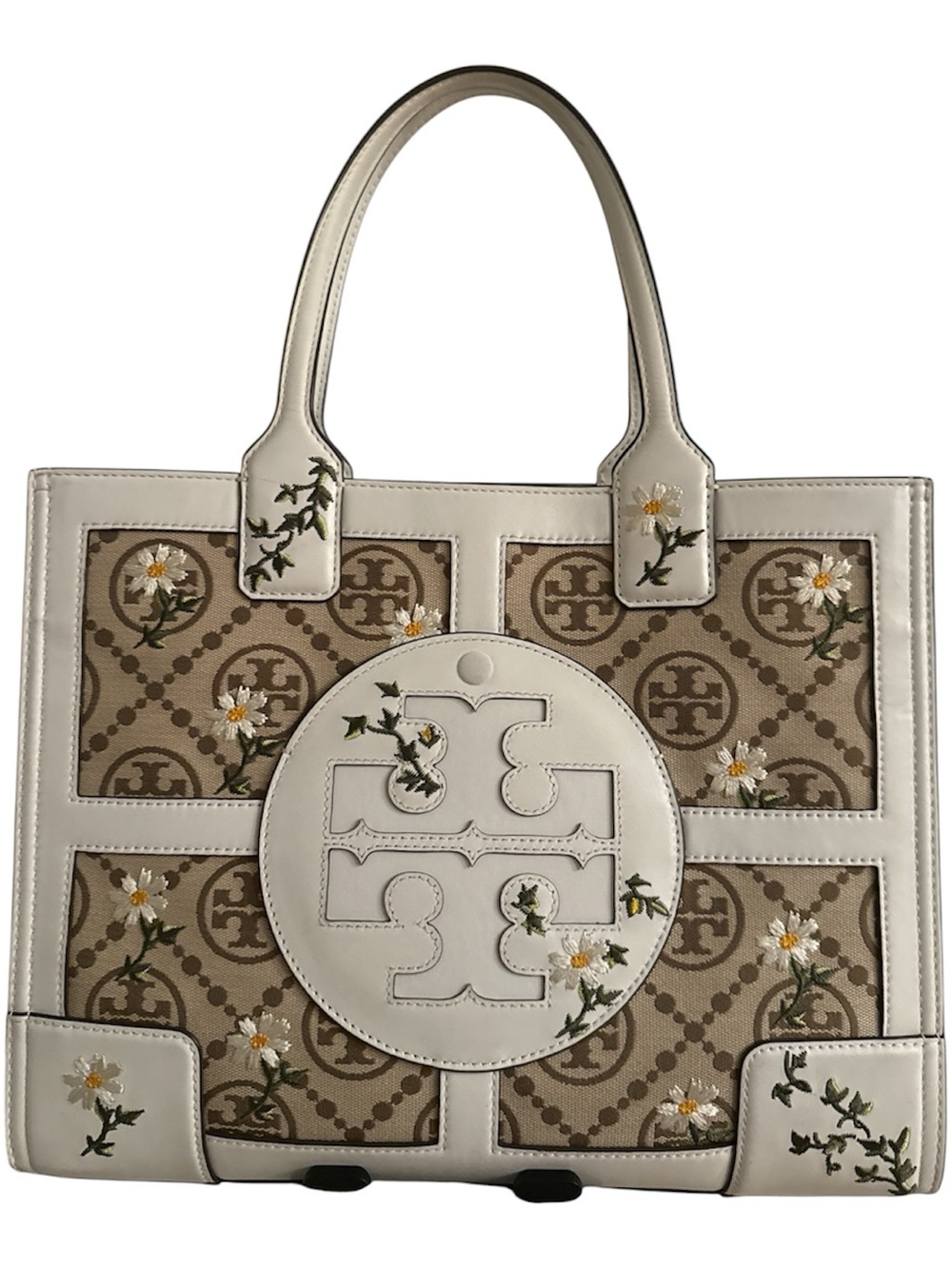 Tory Burch Hazel/Gardenia Ella T Monogram Embroidered Tote